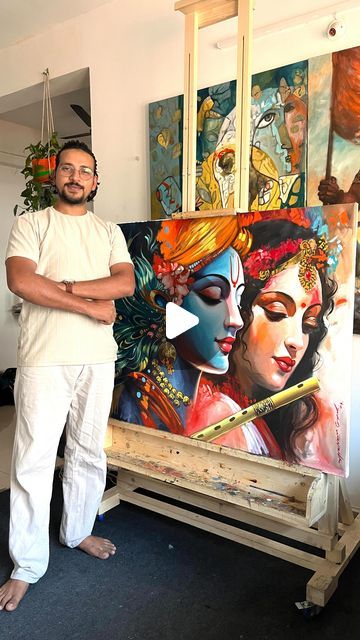 Radha Krishna Beautiful Painting, Radha Krishna Painting For Bedroom, Acrylic Painting Of Krishna, Radha Krishna Oil Painting On Canvas, Radha Krishna Watercolor Painting, Krishna Canvas Painting Acrylics, Radha Krishna Oil Painting, Krishna Painting Abstract, Canvas Painting Krishna