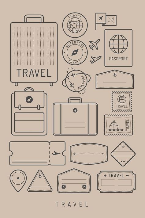 1229261 Travel Doodles, Note Sticker, Postage Stamp Design, Travel Journal Scrapbook, Travel Collage, Sticker Journal, Etiquette Vintage, Travel Stamp, Passport Stamps