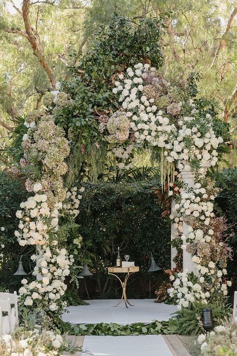 Abundant white floral wedding arbor. Beverly Hills Wedding. Hupa Wedding Ideas, Hupa Wedding, Floral Wedding Arbor, Tantawan Bloom, Beverly Hills Wedding, White Floral Wedding, Wedding Arbor, Wedding Arbour, Wedding Ceremony Backdrop