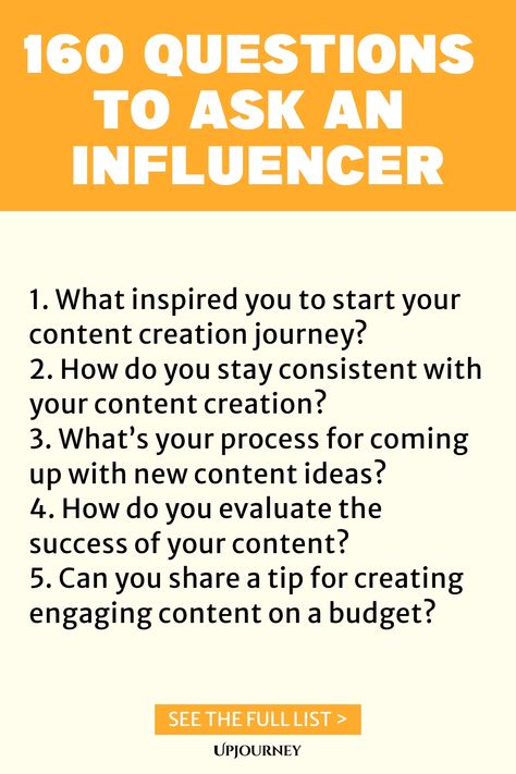 Discover 160 thought-provoking questions to ask an influencer in your next interview, podcast, or collaboration. Engage, inspire and learn from the best in the industry with these insightful conversation starters. Elevate your content creation and network like a pro by diving into meaningful discussions with influencers. Take your interactions to the next level and watch your connections grow exponentially! Podcast Questions, Content Development, Work Etiquette, Psychology Terms, Question To Ask, Friendship And Dating, Asking The Right Questions, Content Calendar, Getting To Know Someone