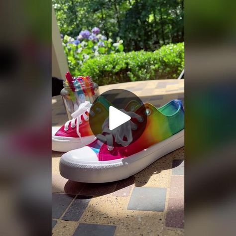 All ages art camp continues! Last year I did this on old real chucks a... | sharpie shoes diy | TikTok Sharpie Shoes Diy, Shoe Customization, Sharpie Shoes, Clothes Videos, Diy Tiktok, Diy Clothes Videos, Rainbow Shoes, Diy Rainbow, Art Camp