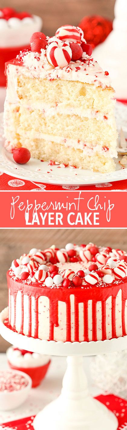 Peppermint Chip Layer Cake! Peppermint cake with peppermint chip frosting and a candy wreath around the top! Perfect for Christmas! Yule Treats, Southern Meals, Xmas Goodies, Peppermint Recipes, Peppermint Cake, Candy Wreath, Layered Cakes, Christmas Recipe, Cake Walk