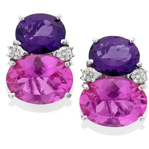 18k White Gold Gumdrop Earrings with Amethyst & Pink Topaz ($4,950) found on Polyvore featuring jewelry, earrings, accessories, pink, jewels, clip-on earrings, pink topaz earrings, white gold clip on earrings, pink amethyst earrings and pink earrings Pink Topaz Earrings, Earrings White Gold, Leather Photo Albums, Lalique Crystal, Sparkle Jewelry, Sparkly Earrings, Gold Monogram, Pink Topaz, Topaz Earrings