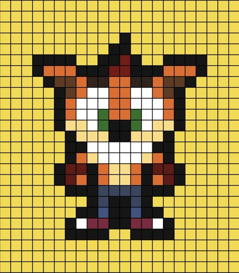 A pixel art template of Crash Bandicoot (stood up, facing forwards with an outline). Pixel Life, Easy Perler Bead Patterns, Pixel Beads, Perler Art, Pixel Art Grid, Pixel Art Games, Minecraft Pixel Art, Diy Perler Beads, Crash Bandicoot