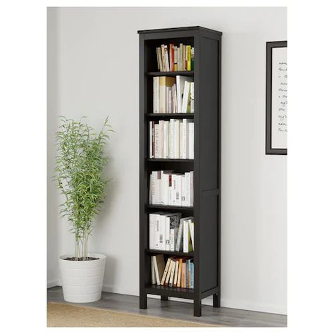 HEMNES Bookcase, black-brown, 49x197 cm - IKEA Ireland Ikea Hemnes Bookcase, Bookshelf Ikea, Hemnes Bookcase, Diy Corner Shelf, Corner Shelf Ideas, Shallow Shelves, Bookcase Lighting, Narrow Shelves, Ikea Living Room