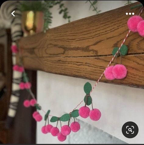 Felt Cherries, Cherry Garland, Easter Crafts To Sell, Pom Garland, Pom Pom Crafts, Sell Diy, Pom Pom Garland, Diy Garland, Pink Cherry