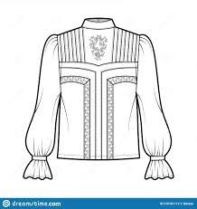 Victorian Blouse Technical Fashion Illustration with Bishop Ruffles Long Sleeves, Stand Collar, Oversized, Lace. Flat Stock Vector - Illustration of girl, front: 210161712 Flats Sketches, Blouse Drawing, T Shirt Sketch, Shirt Sketch, Cubist Art, Victorian Blouse, Goth Shirt, Technical Drawings, Lace Flats