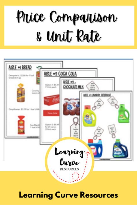 Learn about unit rate and price while shopping for a deal! Students compare different brands of items and determine the deal by calculating unit price. Teaching Unit Rate, Math Projects Middle School, Financial Literacy Activities, Unit Rate, Teaching Money, Consumer Price Index, Teaching Life Skills, Teaching Game, Math Projects