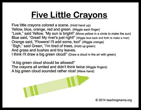 5 Little Crayons Chant Preschool Group Time, Color Songs Preschool, Preschool Transitions, Transition Songs, Rainbow Songs, Circle Time Songs, Classroom Songs, Songs For Toddlers, Preschool Circle Time