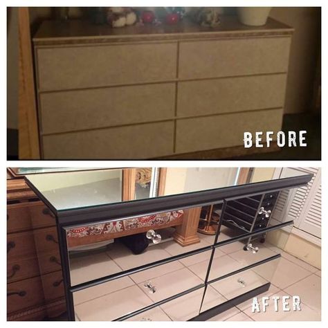 diy mirrored dresser , painted furniture Diy Mirror Dresser, Diy Mirrored Furniture, Mirrored Dresser, Mirrored Bedroom Furniture, Diy Dresser Makeover, Diy Furniture Bedroom, Diy Furniture Hacks, Diy Dresser, Dresser Makeover