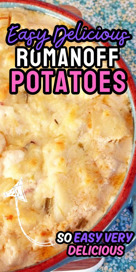 Romanoff Potatoes Recipe Romanoff Potatoes, Frozen Diced Potatoes Recipes, Potatoes Romanoff Recipe, Potatoes Romanoff, Cooked Potatoes, Sour Cream Recipes, Grated Potato, Diced Potatoes, Cheesy Potatoes