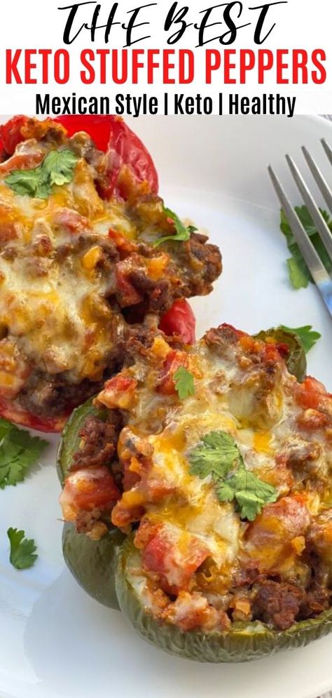 Keto stuffed peppers made with ground beef, taco seasoning, and cauliflower rice. These stuffed peppers are so delicious and full of flavor! This is an easy low carb recipe to add to your keto diet plan. Dinner Recipes Keto, Tartiflette Recipe, Mexican Stuffed Peppers, Keto Stuffed Peppers, Meal Plan Keto, Keto Dinner Recipes, Breakfast Keto, Ketogenic Diet For Beginners, Makanan Diet