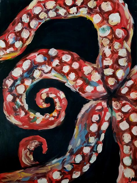 Octopus painting, acrylics, animal, art Octopus Tentacles Painting, Octopus Painting Acrylic Easy, Tentacle Painting, Octopus Painting Easy, Tentacles Painting, Octopus Art Painting, Octopus Painting Acrylic, Octopus Tentacles Drawing, Strawberry Octopus