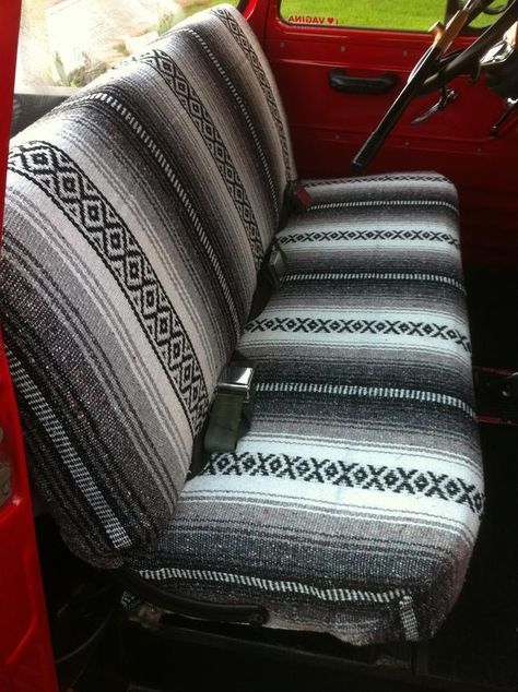 Mexican Blanket Seat Cover, Blanket Seat Covers, Diy Seat Covers, Truck Interior Accessories, Ikea Stool, Truck Accessories Ford, Hippie Car, Aztec Blanket, Truck Seat Covers