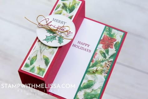 Square Column Fold Card using Christmas Classics Bundle Box Fold Card, Column Fold Cards, Square Column Fold Card, Stampin Up Christmas Cards Handmade, Pillar Cards, Fancy Christmas Cards, Tower Cards, Christmas Card Layouts, Folded Christmas Cards