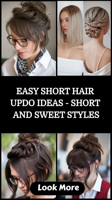 Looking for a chic and stylish way to style your short hair? Check out this easy short hair updo tutorial! This step-by-step guide will show you how to create a beautiful updo that's perfect for any occasion. Say goodbye to boring hair days and hello to effortless elegance with this simple yet stunning hairstyle. Whether you have a pixie cut or a bob, this versatile updo is sure to elevate your look in just minutes. Try it out today and rock your short locks with confidence! Bob Hair Updo Easy, Easy Updos For Short Hair Step By Step, Ways To Style Short Hair Bob, Short Hair Braids Tutorial, Easy Short Hair Updo, Braid Updo Hairstyles, Creative Updos, Bob Updo Hairstyles, Yarn Braids Styles