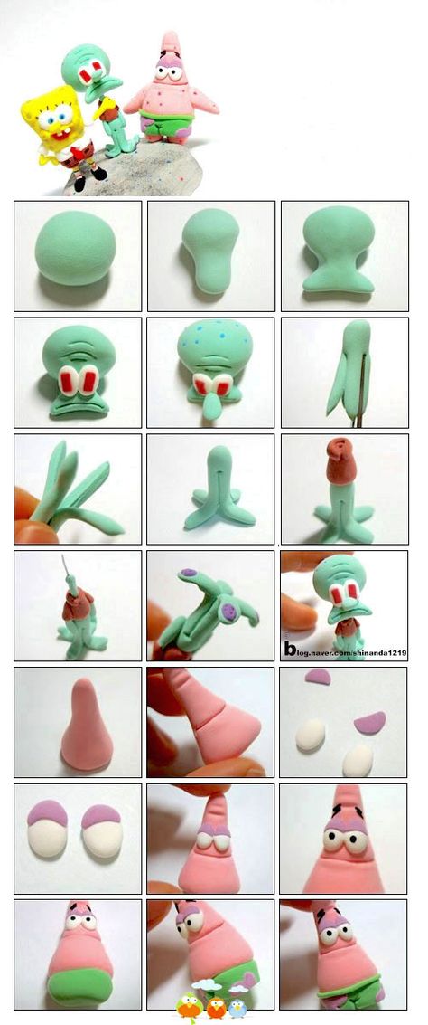 10 Fun Spongebob Squarepants Craft Activities Spongebob Cake, Diy Fimo, Cake Topper Tutorial, Fondant Animals, Fondant Cake Toppers, Fondant Tutorial, Tanah Liat, Fondant Decorations, Fondant Toppers