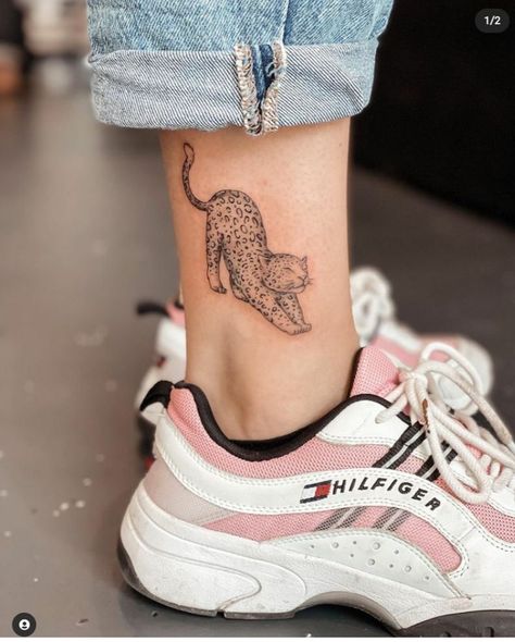 Cheetah Ankle Tattoo, Wild Cat Tattoo For Women, Tiger Stretching Tattoo, Cougar Tattoo For Women, Small Panther Tattoo, Black Panther Tattoo For Women, Cat Stretching Tattoo, Jaguar Tattoo For Women, Panther Tattoo For Women