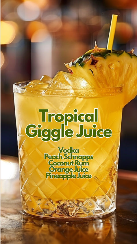 Tropical Giggle Juice Best Tropical Cocktails, Jamaican Me Crazy Cocktail, Tropical Giggle Juice, Jamaican Alcoholic Drinks, June Cocktails, Tropical Drinks Recipes Alcohol, Jungle Juice Recipe Alcoholic, Tropical Shots, Giggle Juice Recipe