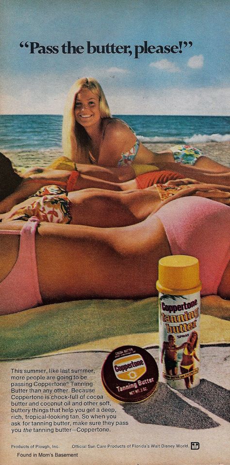 Ad for Coppertone Tanning Butter - Fonts In Use Weird Vintage Ads, Weird Vintage, Retro Beauty, Beauty Ad, Retro Advertising, Retro Ads, Tanning Lotion, Those Were The Days, Old Ads