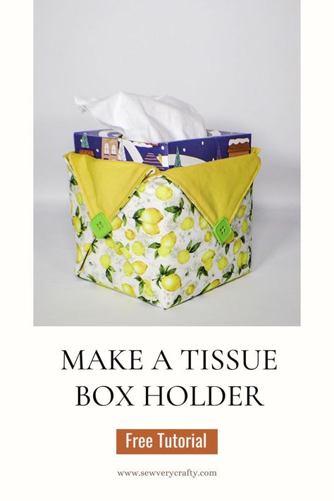 Learn to sew this simple beginner tissue box holder in just a few minutes following this step-by-step sewing tutorial. This beginner sewing project is super simple and geared fot anyone with basic sewing skills. It is perfect for those square tissue boxes so make a lot of them for the different seasons and holkidays and your home decor. Sew Tissue Box Cover, Quilted Tissue Box Cover Free Pattern, Fabric Kleenex Box Cover Patterns, Linen Tissue Box Cover, Fabric Tissue Box Covers Free Pattern, Tissue Box Covers Fabric Free Pattern, Tissue Box Covers Diy Fabric, Fabric Tissue Box Cover, Square Tissue Box Cover Free Pattern