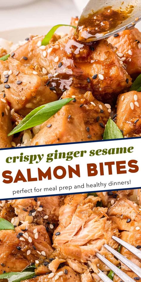 Seafood Cravings, Sesame Salmon, Salmon Bites Recipe, Rice And Vegetables, Chunky Chef, Grilled Seafood Recipes, Salmon Bites, Winter Meals, Chomp Chomp