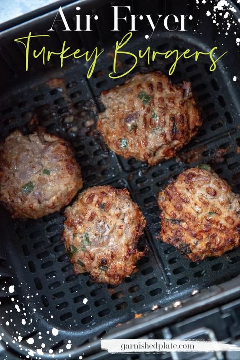 Craving a burger but don’t want to fire up the grill? My favorite turkey burger recipe uses only 4 ingredients for delicious results and can be cooked in about 10 minutes using your air fryer! #airfryer #turkey #turkeyburgers