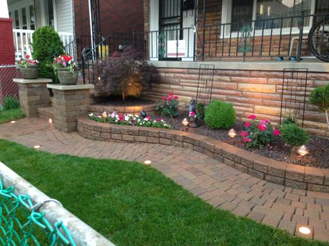 Raised flower bed with decorative stone and a Japanese maple. By Sandstone Landscaping, LLC. Brick Flower Bed, Stone Flower Beds, Flower Bed Borders, Flower Bed Edging, Raised Flower Beds, Flower Bed Designs, Backyard Flowers, Front Landscaping, Flower Landscape