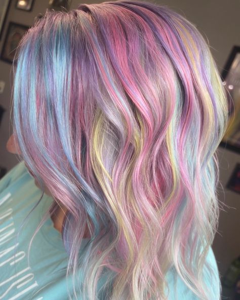 The pastel queen @chelseas_artsy_fartsy 💕 #pastelhair #vividhair #michiganhairstylist #haircolor #hairideas #vividhair Pastel Rainbow Blonde Hair, Pastel Rainbow Hair, Cotton Candy Hair, Pastel Hair, Artsy Fartsy, Hair Inspo, Hair Stylist, Chelsea, Hair Color