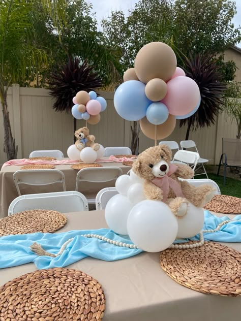 Natural Gender Reveal Party, We Can Bearly Wait To See Gender Reveal, Gender Reveal Ideas Colors, Teddy Gender Reveal, Can Bearly Wait Gender Reveal, Cute Gender Reveal Party Ideas, He Or She Bear Theme, I Can Bearly Wait Gender Reveal, We Can’t Bearly Wait Theme