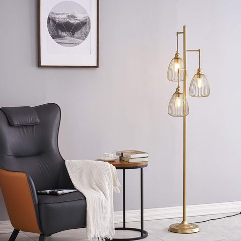 Floor Lamp, Modern Tall Gold Floor LamFloor Lamp, LeeZM Standing Farmhouse Lamp with 3 Teardrop Cage Head, Tall Vintage Industrial Pole Lighting (3 Bulbs exclude), Rustic Torchiere Tree Floor Lamp for Living Room, Home, Office - Gold : Amazon.ca: Tools & Home Improvement Farmhouse Lamp, Tall Standing Lamp, Farmhouse Floor Lamps, Industrial Floor Lamp, Floor Lamp For Living Room, Farmhouse Lamps, Industrial Floor, Tall Floor Lamps, Tree Floor Lamp