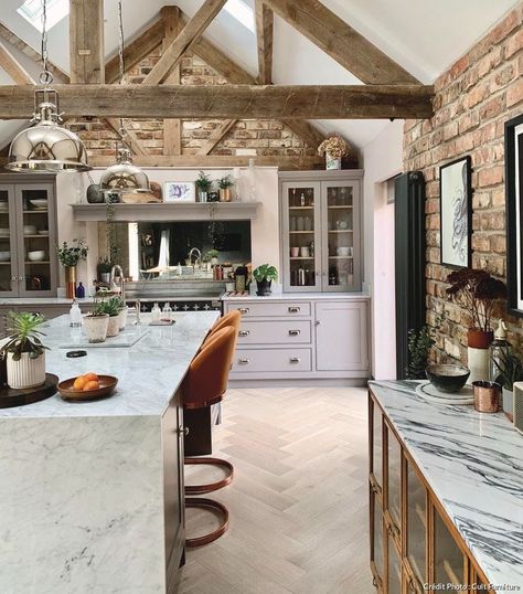 Barn Conversion Interiors, Barn Kitchen, Scandinavian Style Home, Barn Interior, White Kitchen Island, Barn Conversion, White Kitchen Cabinets, Open Kitchen, Apartment Design