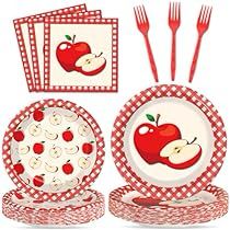 Apple Birthday Party Theme, Apple Party Decorations, Apple Plates, Apple Birthday Party, Party Plates And Napkins, Pumpkin Patch Birthday Party, Apple Party, Pumpkin Patch Birthday, Apple Birthday