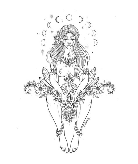 Sacred Feminine Art, Women Tattoo Ideas, Spiritual Tattoo, Divine Feminine Art, Cool Nature, Sketch Style Tattoos, Basic Tattoos, Sacred Woman, Timeless Tattoo