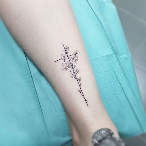 Cross With Lilies Tattoo, Lily Of The Valley Cross Tattoo, Cross Flower Tattoo, Flower Cross Tattoo, Floral Cross Tattoo, Cross With Flowers Tattoo, White Flower Tattoos, Men Flower Tattoo, Small Cross Tattoos