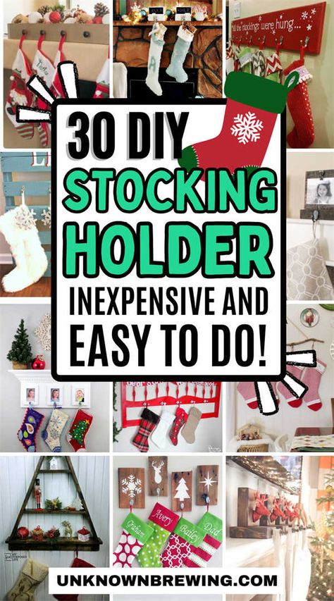 Stockings are a classic Christmas decoration, but not everyone has a fireplace or mantel to hang them on. Fear not, because we've got you covered with these Stocking Hanger Diy, Diy Stocking Holder, Diy Stocking, Diy Mantel, Christmas Stocking Decorations, Hanging Christmas Stockings, Fireplace Stockings, Christmas Stocking Hangers, Decorated Stockings