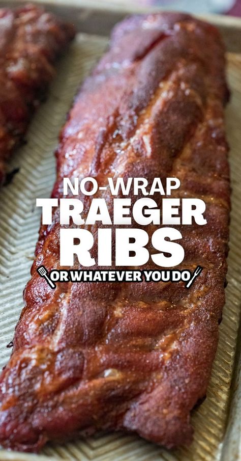 Traeger Smoked No-Wrap Pork Ribs Smoked Pork Spare Ribs Recipe, Treager Smoked Ribs, Traeger Smoked Ribs, Ribs Traeger Grill, Pork Ribs On Traeger Grill, Pork Ribs On The Smoker, Trager Smoked Ribs, Smoked Pork Spare Ribs In Pellet Smoker, Pork Ribs Pellet Smoker