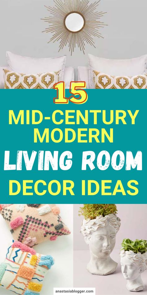 Mid-century modern style has been one of the most popular styles ever since it was introduced. Here are some mid-century modern living room ideas to try. #homedecor Mcm Living Room Art, Mid Century Modern Shelf Styling, Mid Century Modern Crafts, Mid Century Modern Centerpiece, Mod Century Modern Living Room Decor, Mcm Decorating Ideas, Mid Century Modern Mantle Decor, Mcm Living Room Ideas, Mid Century Modern Mood Board