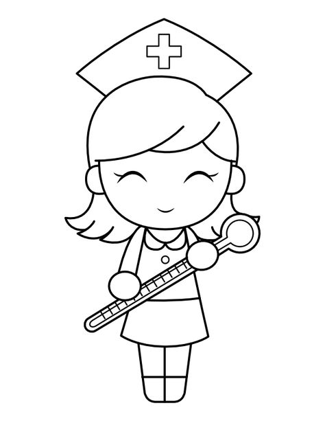 Drawing Ideas Doctor, How To Draw A Nurse, Nurse Sketch Drawings Easy, Doctor Art Drawings, Cute Nurse Drawing, Nurse Doodle Art, First Aid Coloring Page, Nursing School Coloring Pages, Nurse Drawing Art