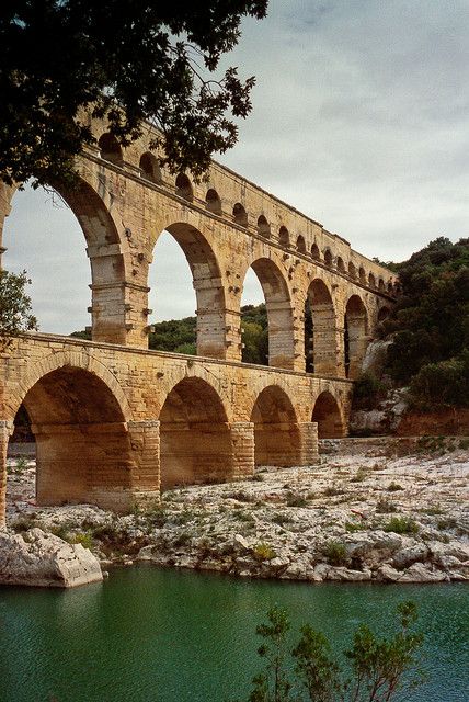 The ancient roman aqueduct Pont du Gard ~ Nimes ~ Provence ~ France Architecture Antique, Roman Aqueduct, Southern France, Provence France, Old Stone, Ancient Architecture, Ancient Ruins, Ancient Rome, Ancient Romans