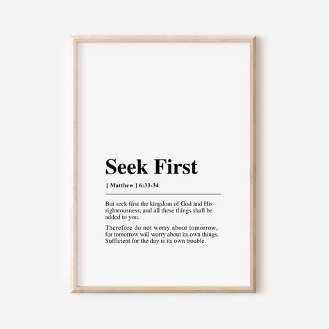 Seek First The Kingdom, Christian Wall Art Printable, Bible Verse Wall Art Printable, Scripture Wallpaper, Scripture Decor, Matthew 6 33, Bible Wall Art, Printable Scripture, Kingdom Of God