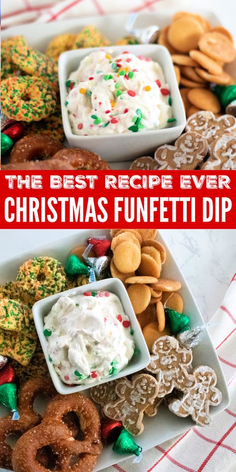 Christmas Funfetti Dip, Christmas Cool Whip Dip, Cool Whip Christmas Desserts, Christmas Fluff Dip, Sugar Cookie Dip Recipe, Cool Whip Dip Recipes, Cool Whip Dip, Christmas Cookie Dip, Christmas Dessert Dip