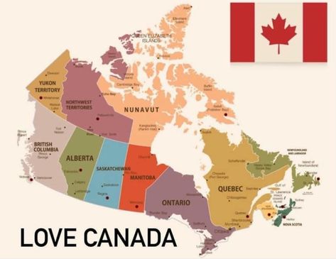 Map Of Canada Provinces, Canada Map Aesthetic, Canada Map Illustration, Canada Geography, Canadian Map, Canada Provinces, Badshah Rapper, Map America, Flag Of Canada