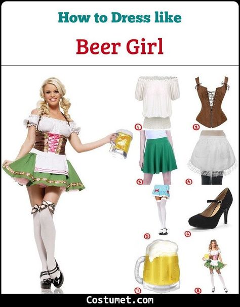 Beer Maiden Costume, Beer Wench Costume, Beer Maiden, Beer Wench, Wench Costume, White Thigh Highs, Make Your Own Costume, Brown Corset, White Peasant Blouse