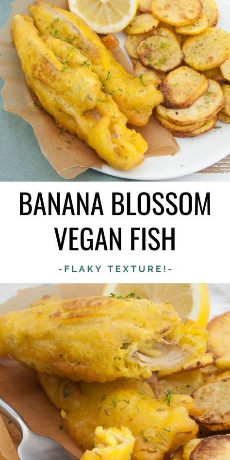 This Vegan Fish made with Banana Blossoms is life-changing! The soft and flaky texture of the banana flowers is perfect as the base! Veg Gravy, Resep Vegan, Recipe Cheesecake, Banana Blossom, Cheesecake Dessert, Vegan Fish, Cookies Bars, Vegan Eats, Dinner Meals