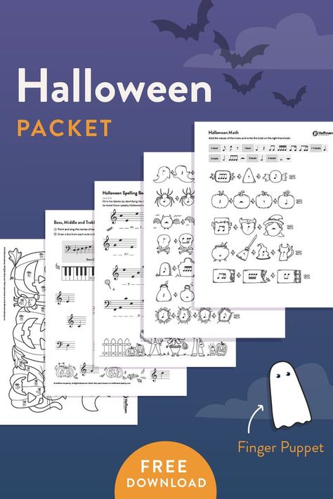 Ready for some spooky music fun? Download the free Halloween Piano Packet with a fun coloring page, piano worksheet, and more! Halloween Piano Games, Halloween Music Worksheets, Halloween Piano, Halloween Packet, Piano Worksheets, Free Music Worksheets, Piano Theory, Piano Teaching Ideas, Spooky Music