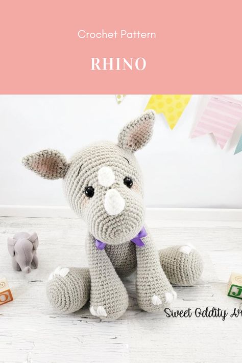 Crochet Amigurumi Rhino Free Pattern, Rhino Amigurumi Free Pattern, Crochet Rhino Pattern Free, Rhino Crochet Pattern Free, Crochet Rhino, Amigurumi Colorful, Knitting Creations, Crochet Creatures, Crochet Elephant Pattern