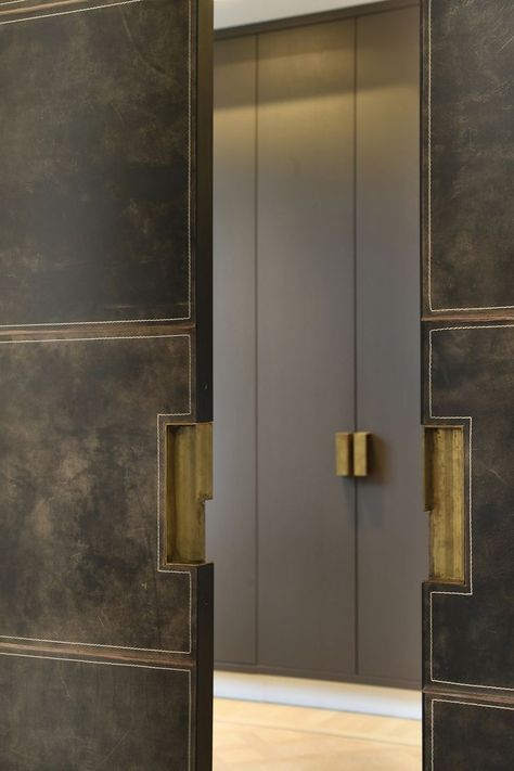 Leather door design, steel frame, leather cover, luxurious interior, leather door, pattern Leather Doors Design, Upholstered Doors, Leather Doors, Leather Wall Panels, Leather Door, Luxurious Interior, Leather Wall, Foyer Design, Wall Designs