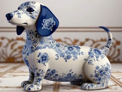 Dachshund Painting, Porcelain Animal, Blue White Decor, Blue Pottery, Blue And White China, Ceramic Animals, Wonderful Time Of The Year, Blue Willow, Blue China