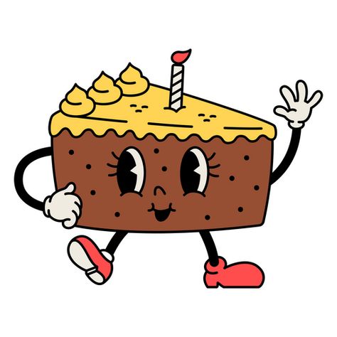 Cake Character Design, Cake Cartoon, Cork Board Picture Collage, Retro Character Illustration, Cartoon Download, Cake Drawing, Dessert Illustration, Cake Illustration, Food Cartoon